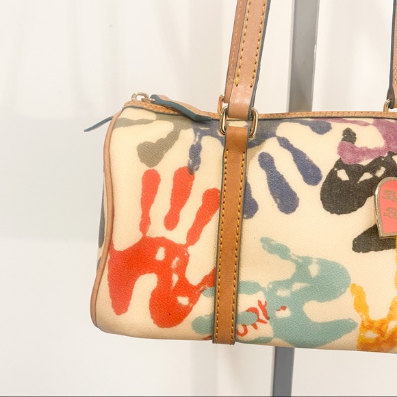 Dooney & Bourke Vintage Y2K Rainbow Handprint Round Barrel Shoulder Bag 2000s - Picture 4 of 14
